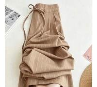 Shein Pantalones anchos de cintura alta con rayas negras y faja, adecuados para el uso diario y el uso empresarial