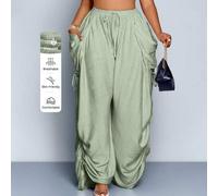 Shein Pantalones anchos de pierna ancha con cintura con cordón y pliegues de unicolor para mujer de talla grande, con varios diseños y sentido de la moda, c