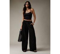 Shein Pantalones anchos de pierna ancha de raya diplomática de talle alto para uso profesional de oficina, colección de otoño e invierno, ropa de trabajo el