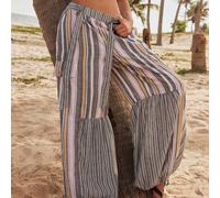 Shein Pantalones anchos de pierna ancha de tela tejida suelta y de rayas estilo bohemio casual de vacaciones para mujer