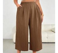 Shein Pantalones anchos de pierna rosa de cintura elástica, de tela texturizada, cómodos y sueltos, de estilo básico y versátil, para mujer de talla grande,