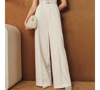 Shein Pantalones anchos de traje con decoración plisada de unicolor elegante e intelectual para el trabajo y el trayecto (sin cinturón)