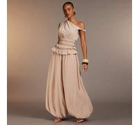 Shein Pantalones anchos tipo globo de mujer, elegantes, de unicolor, con caída suave, para verano, vacaciones, resort, playa, cita nocturna, bodega, baile