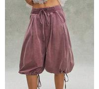 Shein Pantalones capri casuales, sólidos, tejidos, con cintura elástica y cordón, de moda y holgados