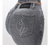 Shein Pantalones capri de mezclilla elástica con dobladillo vuelto, tiro medio, dobladillo enrollado, pantalones cortos de verano casuales con bolsillo tras