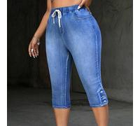 Shein Pantalones capri vaqueros azules ajustados de talla grande para mujer, casuales para vacaciones en la playa