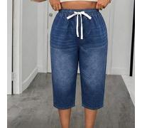 Shein Pantalones Capris de Mezclilla con Cintura de Cordón PETITE CURVE Talla Grande para Mujer, Pantalones Casuales de Uso Diario & Ropa de Casa de Verano