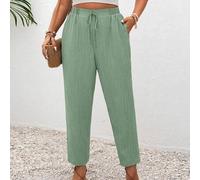 Shein Pantalones casuales de talla grande con bolsillos y nudo en unicolor para vacaciones