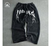 Shein Pantalones casuales holgados y desgastados para hombres, pantalones de chándal con gráficos de estilo gótico oscuro, para rave, para volver al colegio