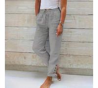 Shein Pantalones casuales rectos de un solo bolsillo de unicolor con cordón y pliegues, de tela gris, pantalones rectos versátiles para primavera y verano