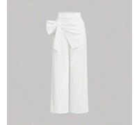 Shein Pantalones con parche de gran lazo 3D y falda en color caqui, ropa de otoño, ropa, pantalones asimétricos