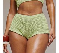 Shein Pantalones cortos ajustados de microfibra de punto a ganchillo de tiro bajo para primavera y verano, ideales para festivales de Ibiza, vacaciones, sal