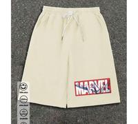 Shein Pantalones cortos básicos de algodón para hombre, estampado de Spider-Man de Marvel, estilo universitario con bloqueo de color acanalado, nuevos para