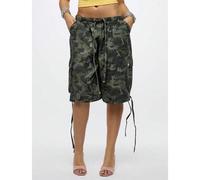 Shein Pantalones cortos cargo utility largos de estilo militar con cordón y cintura elástica, bolsillos, para verano, primavera, uso casual, senderismo y ac