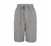 Shein Pantalones cortos casuales de pierna recta de unicolor con cintura elástica, cordón, bolsillo delantero y pliegues, de tela gris claro, adecuados para