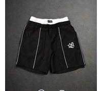 Shein Pantalones cortos casuales para hombres con estampado de letras y doble cintura, diseño sencillo, unicolor gris, moda callejera juvenil, corte holgado