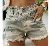Shein Pantalones cortos casuales para mujer, de tela de color camuflaje, con cordón y botón, sencillos, esenciales para el verano diario.