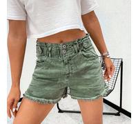 Shein Pantalones cortos casuales para mujer, de tela de color camuflaje, con cordón y botón, sencillos, esenciales para el verano diario.