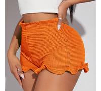 Shein Pantalones cortos con borde de lechuga talla grande para verano/playa, pantalones cortos naranja, vacaciones de verano, Día de San Valentín, disfraz d