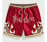 Shein Pantalones cortos de baloncesto con cordón en la cintura, con estampado de letras y llamas, para la escuela