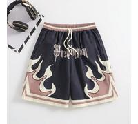 Shein Pantalones Cortos De Baloncesto Con Estampado De Llamas Y Letras De Ropa De Calle Para Chicos Adolescentes Para Deportes