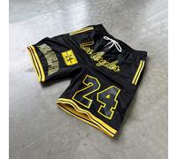 Shein Pantalones cortos de baloncesto de punto negros para hombres con gráfico impreso de Los Ángeles 24 y detalle de bolsillo