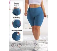 Shein Pantalones cortos de ciclismo de cintura alta para mujer de talla grande, con sensación de desnudez, ligeros, para gimnasio, running, entrenamiento, c