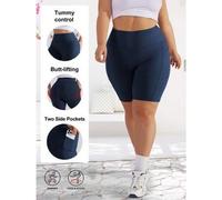 Shein Pantalones cortos de ciclismo de cintura alta para mujer de talla grande, con sensación de desnudez, ligeros, para gimnasio, running, entrenamiento, c