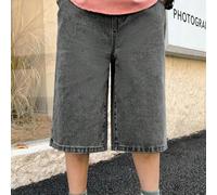 Shein Pantalones cortos de mezclilla casuales con cintura elástica y bolsillos, de algodón, estilo casual de "Old Money" para adolescentes, para uso diario