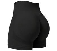 Shein Pantalones cortos de mujer de cintura alta sin costuras y plisados, shorts deportivos de ciclismo y yoga moldeadores de fitness, color negro