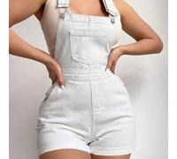 Shein Pantalones cortos de peto vaqueros de unicolor casual de verano