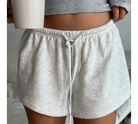 Shein Pantalones cortos de punto de unicolor gris con botones y ata a la cintura para mujeres