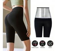 Shein Pantalones cortos de yoga para sauna de cintura alta. Libera tu mejor yo sudando. Pantalones cortos moldeadores de spandex elásticos y pantalones cort