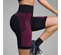 Shein Pantalones cortos deportivos de ciclismo para mujer con bloques de color, rayas, estampado dentado, cintura alta y moldeadores