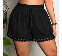 Shein Pantalones cortos holgados tejidos de talla grande con volantes en el dobladillo, para verano