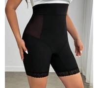 Shein Pantalones cortos moldeadores de talle alto con parches de malla de unicolor para mujer de talla grande, 2026/Año Nuevo, para figura de manzana y redo