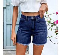 Shein Pantalones cortos vaqueros azules con cortes de moda universitaria para mujeres jóvenes, casuales, inspirados en vacaciones y festivales de música con
