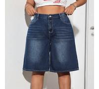 Shein Pantalones cortos vaqueros azules de talla grande, pantalones sueltos y sexy de estilo callejero, pantalones capri vaqueros con bolsillo en diagonal p