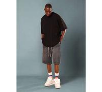 Shein Pantalones cortos vaqueros bombachos de corte ancho y ajuste relajado con cintura con cordón, estilo patinador, longitud hasta la rodilla, para el ver