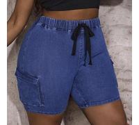 Shein Pantalones cortos vaqueros de talle alto y silueta ajustada, de estilo sexy y utilitario, para vacaciones de verano, estilo vaquero occidental, para m
