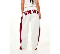 Shein Pantalones de chándal de pierna ancha y suelta con cordón, con detalles de rayas laterales y aplicaciones para comodidad casual, Copa Mundial