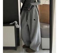 Shein Pantalones de chándal holgados de pierna ancha con estampado de montar a caballo, cintura con cordón y bolsillos en diagonal para mujeres de talla gra