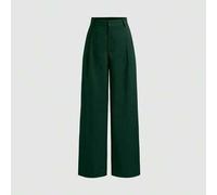 Shein Pantalones de diseño minimalista Vela Rue, cierre con cremallera y gancho, pantalones rectos de pierna delgada de color verde sólido, pierna ancha fav