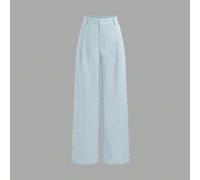 Shein Pantalones de diseño minimalista Vela Rue con cierre de gancho y cremallera, pantalones anchos de pierna semi transparentes y ligeros de color azul só