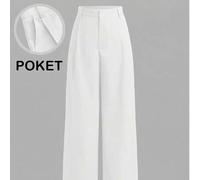 Shein Pantalones de diseño minimalista Vela Rue con cierre de gancho y cremallera, pantalones anchos de color blanco sólido y transparentes, ligeros, pantal