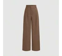 Shein Pantalones de diseño minimalista Vela Rue, pantalones de pierna acampanada con cierre y gancho de unicolor camel, de corte holgado y de moda para toda