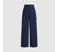 Shein Pantalones de diseño minimalista Vela Rue, pantalones de traje azul marino sólido delgado con cierre de cremallera y gancho, pantalones acampanados ad