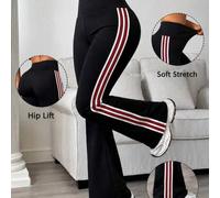 Shein Pantalones de mujer de cintura alta, acampanados de neopreno con detalle de rayas laterales., 35449