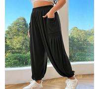 Shein Pantalones de mujer tejidos y largos, sueltos y holgados, de talla grande para corredoras, color negro