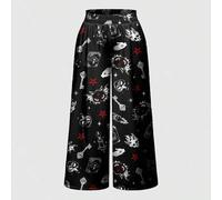 Shein Pantalones de pierna ancha con estampado todo sobre de corazón, calavera, diablo, gato, magia, academia y cohete para talla grande